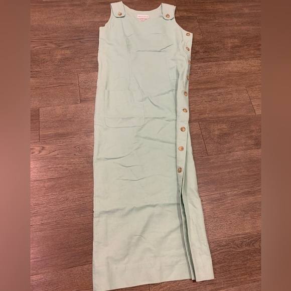 Sarah Chapman Green Linen Blend Dress Sz 8 - Picture 1 of 6
